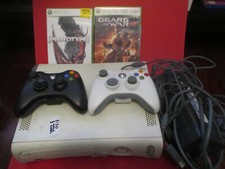 xbox 360 console with controllers cables two games