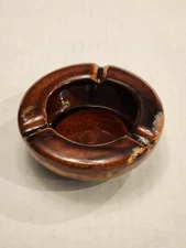 Mid century Ceramic ASHTRAY Brown w/ Drip Glaze 5.5"