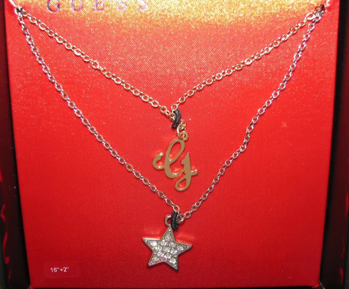NEW 2 GUESS GOLD TONE G LOGO SILVER CRYSTAL STAR 2 TWO TONE