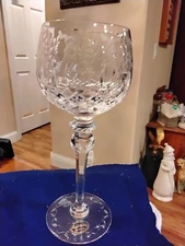 NOS Rogaska Crystal Gallia Wine Hock Balloon Glasses 8" CLEAR CUT & ETCHED 