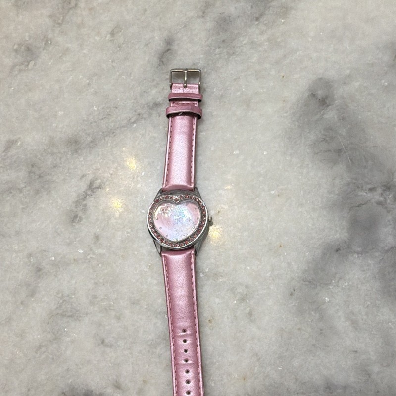 Hello Kitty Women's Pink Dial Rhinestone Bezel Pink Leather Strap Watch
