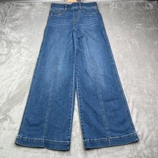 Spanx Jeans Womens Small Vintage Indigo Seamed Front Wide Leg Stretch Pull On