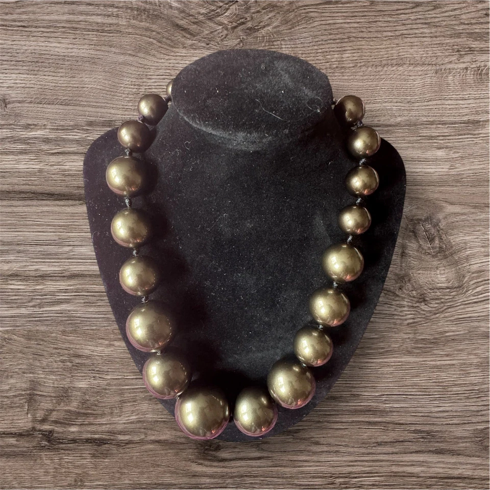 Oscar de la Renta Vintage Gunmetal Gray Metallic Ball Bead Necklace - Image 2 of 4