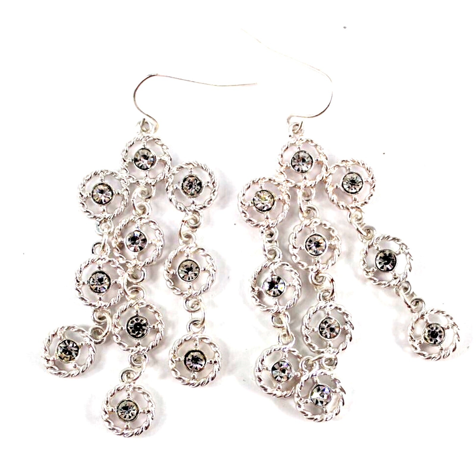 Three Stand Rhinestone Circle Dangle Earrings • 2… - image 1