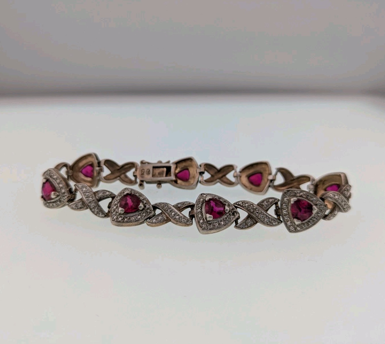 10ct Ruby Sterling Silver Bracelet 925 Tennis 8" … - image 7