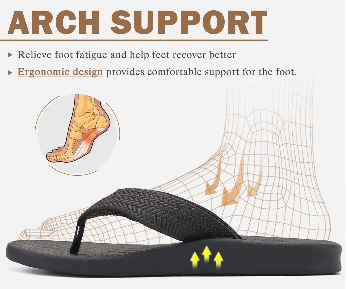 Mens Flip Flops Arch Comfortable Cushion Memory Foam 