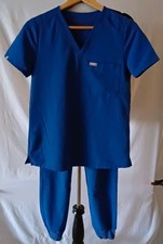 FIGS Technical Collection Unisex Scrub Set XS Blue Drawstring Elastic joggers