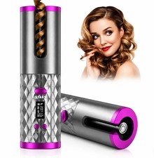 Cordless Auto Hair Curler   Ceramic Rotating Curling Iron, 6 Temps  Timers, Fas