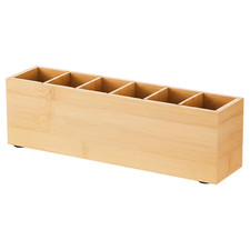 1-Pack Wood Color Adjustable 6-Compartment Desk Organizer Office Supply Holder f