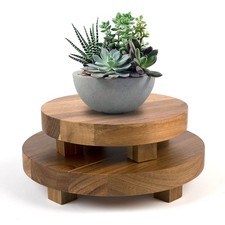 Best Wood Pedestal Stand 2Pcs 7-9 Inch Round Natural Acacia Risers for Decor