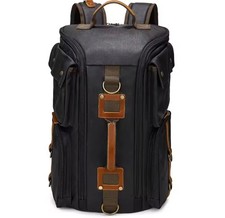 Vintage Leather Man16 inch Laptop Backpack Waxed Canvas Shoulder Rucksack Carry