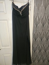 Lipsy VIP Dress Ball Gown Maxi Fishtail Diamanté Satin Party size uk10 black