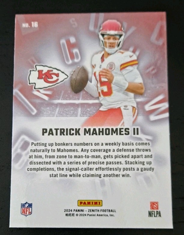 ファン マタ Panini Select パッチオート 25枚限定 2024 Panini Zenith Patrick Mahomes A to Z Kansas City Chiefs