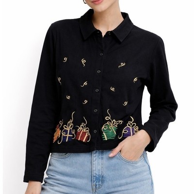 Bechamel Black Embroidered Cardigan XL Vintage Holiday Gift Metallic Cotton Gold