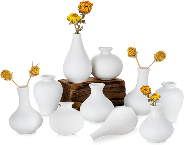 Sziqiqi Kleine Weiß Keramik Vasen 5Er-Set, Mini Handmade Keramikvasen FüR Blumen-image