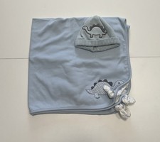 Gymboree Baby Blue Dinosaur Blanket  Matching Knit Hat Set