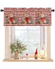 Gingerbread Candy Cane Christmas Kitchen Curtain Valance, Window Curtain Vala...