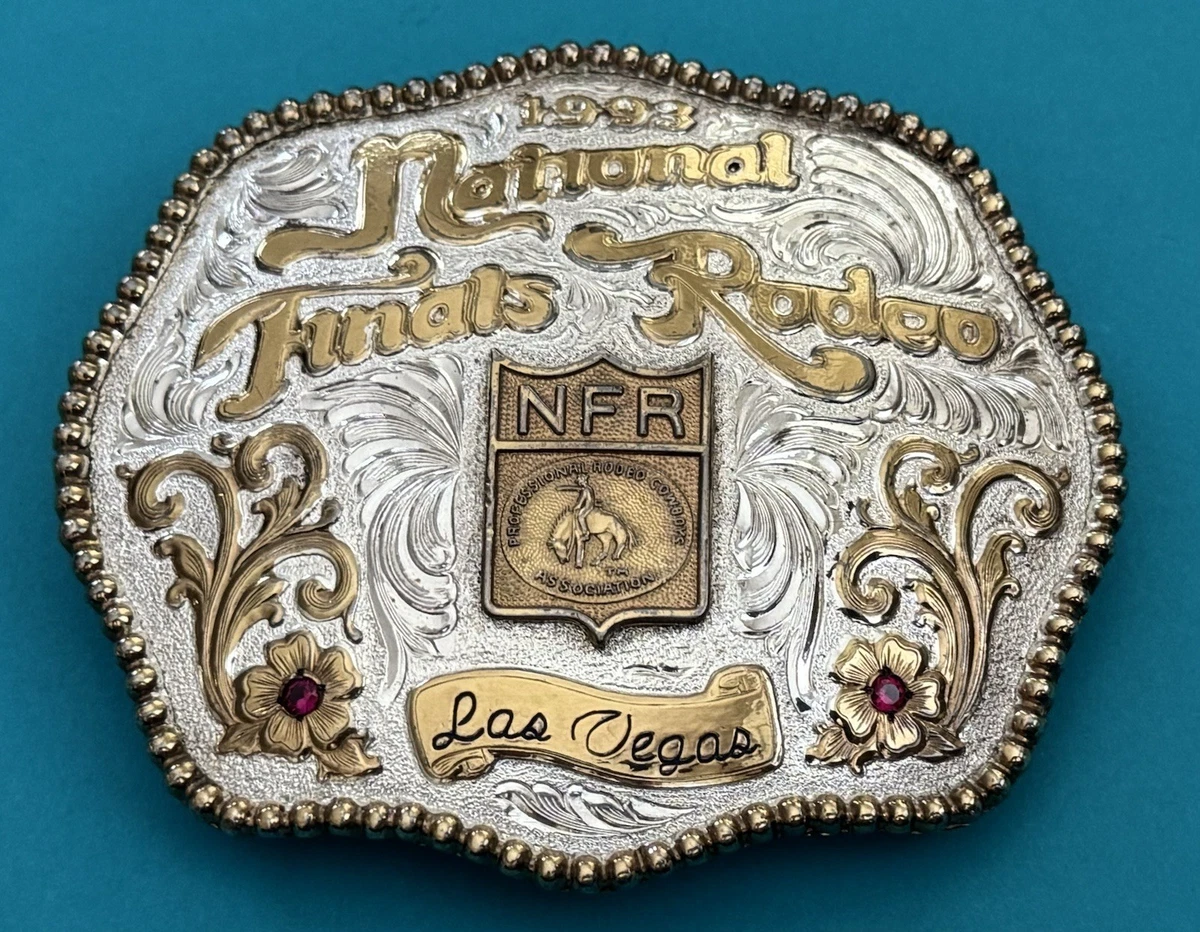 Vintage WAGE Sterling Silver Overlay and Gold Champion Trophy Belt Buckle 1982 Trophy Belt Buckle Collectible Western Americana Belt  main image 2