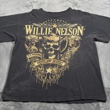 Vintage Zion Rootswear T-Shirt Mens Large Black Willie Nelson Outlaw Music Skull