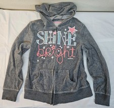 Kids JUSTICE Girls Grey Zip Up Hooded Sweatshirt Hoodie Size Youth 8 SHINE BRIGH