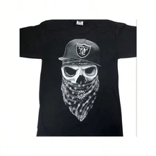 Men's Skull Pattern T-shirt Black Cotton Casual T-shirt
