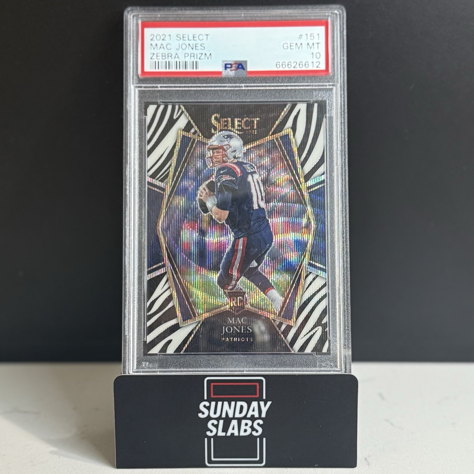 2021 Select Mac Jones Zebra Prizm Rookie - Premier Level - #151 RC PSA 10