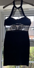 Black Bodycon Dress With Lace &Mesh Size 8-Prettylittlething-Excellent Condition