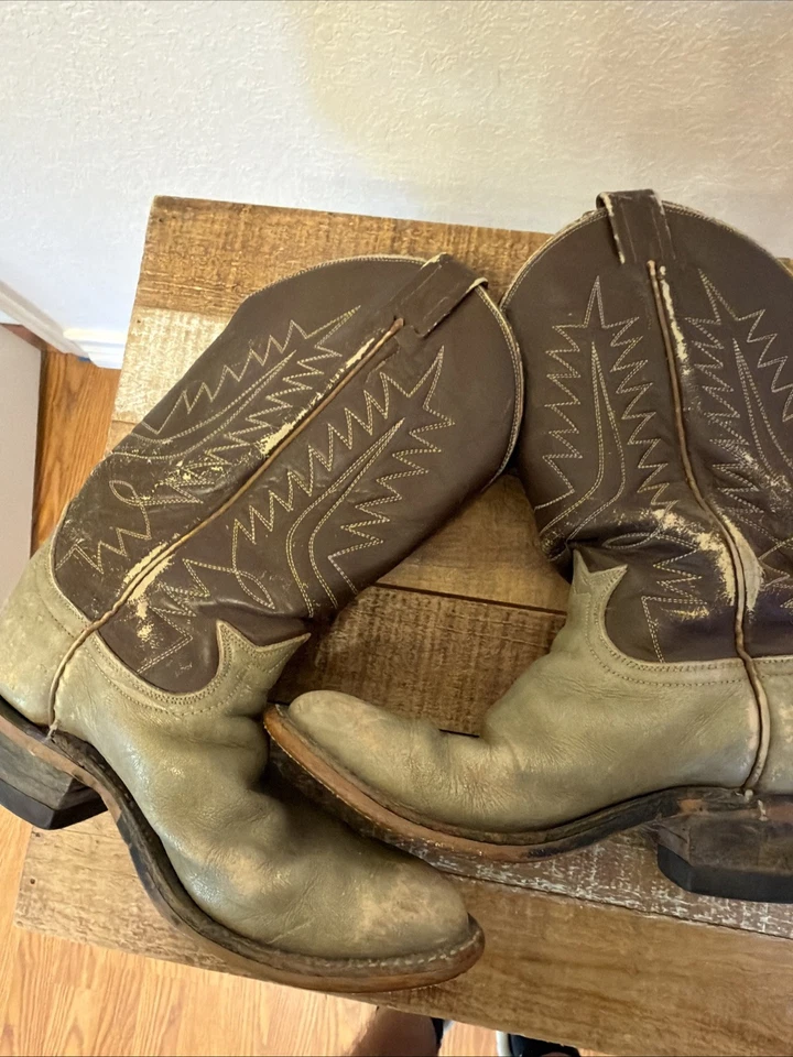 Tony Lama 1043 灰色棕色皮革牛仔西部靴青少年尺寸 2.5 D — 第 4/4 张图片