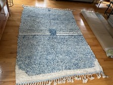 Rare Blue And Ivory Beni Ourain Moroccan Hand...