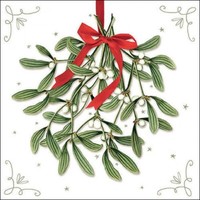 20 Papierservietten, Servietten Mistletoe With Bow Ambiente 33X33Cm Mistelzweig