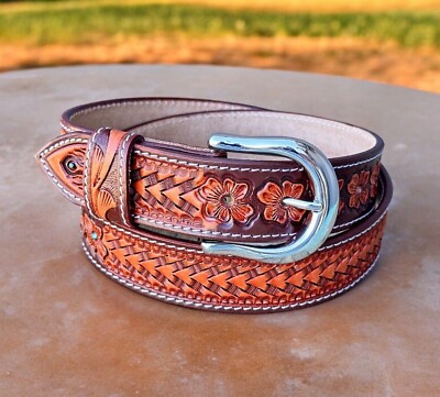 Handmade Leather Belt & Removable Belt Buckle Western Leather Belt for Men Tooled Embossed Handmade Cowboy  main image 3