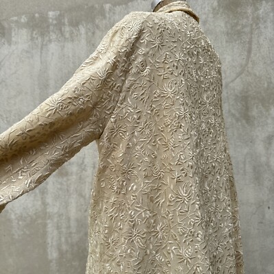 Antique 1920s Egyptian Cream Hand Embroidered Silk Coat Maxi