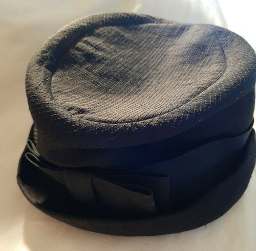 Black Pillbox Hat Union Made USA Ribbon 