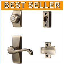 Antique Brass Door Lever and Deadbolt Lock for Elegant Storm Doors - 4-Piece Set