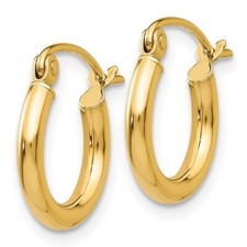 10K Solid Yellow Gold Polished Hoop Earrings 2mm x 12mm - T918
