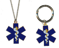 EMT EMS Paramedic Blue Star of Life Caduceus * Pendant & Keyring 1.5 inch emblem