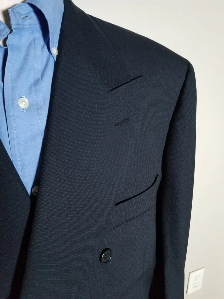 Canali Navy Blue Canvas 4 Season Double Breasted sport coat Blazer Jacket 56 46R - Image 2 of 4