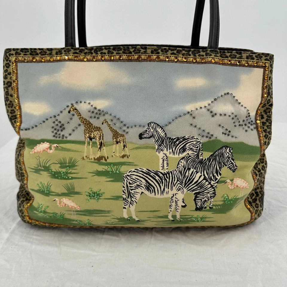 Bolso de mano safari St Johns Bay lentejuelas con cuentas cebra jirafa animal estampado cartera Foto 2 de 4