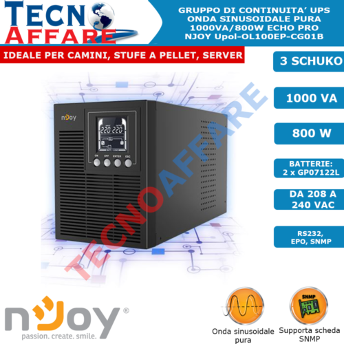 Gruppo Di Continuità UPS Online Onda Sinusoidale Pura 1000VA 800W Echo Pro Njoy - Imagen 1 de 5