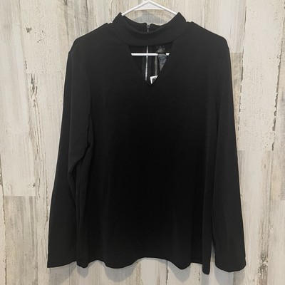 Chicos Black Label Ottoman Mock-Neck Long Sleeve Top - Black Size 3 NWT $119