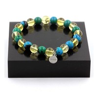 Armband Perlen Chrysokoll + Citrin 8 Mm. Hergestellt In Frankreich.