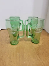 4 Coca Cola Coke Whataburger Cowboy Mugs Glasses w/handles, Green 16 oz