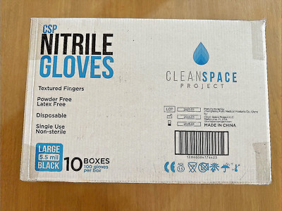 5.5 Mil Blk Nitrile gloves, 1-Lrg Case of 1000 Textured Fingers, Latex Free