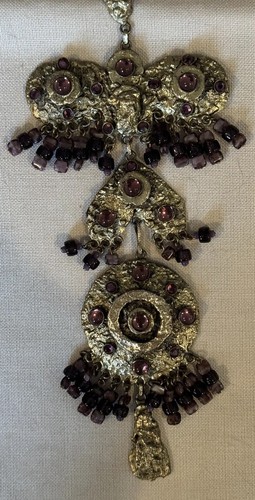VINTAGE MID CENTURY Brutalist Necklace 18” With Amethysts By HENRY PERICHON - Picture 10 of 20