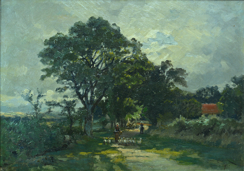 Tableau ancien Bretagne Impressionniste La gardienne d'oies Henri Saintin 19e - Photo 1/12