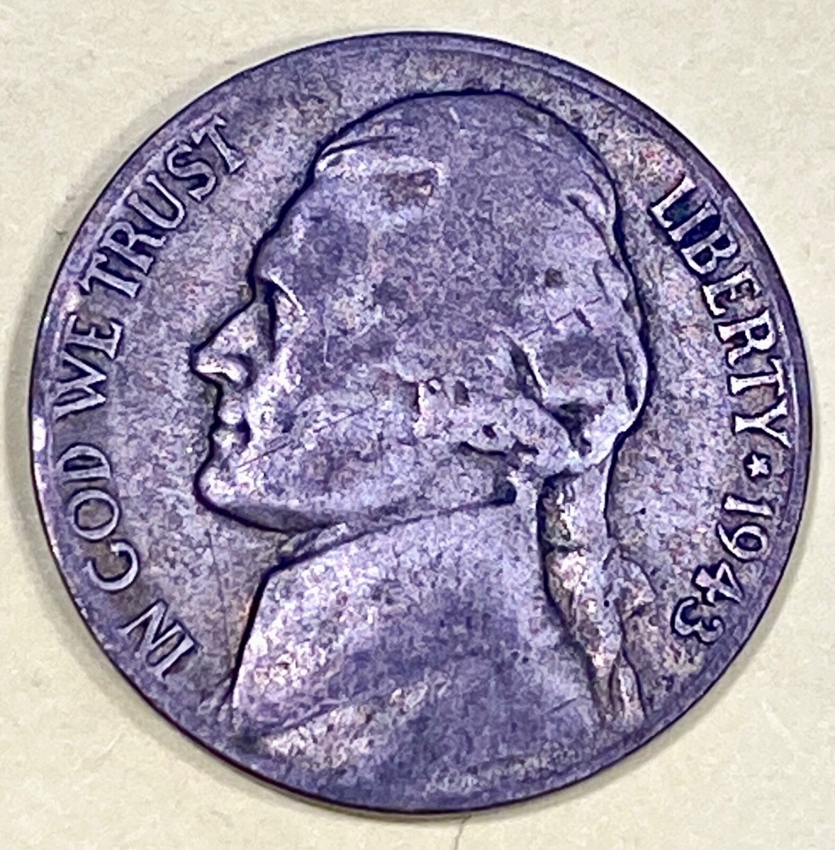 1943P, 1944P, OR 1945P Jeff Silver War Nickel With A Lamination