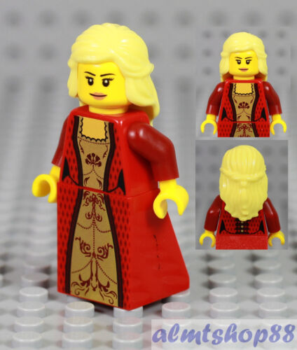 LEGO - Female Minifigure Red / Gold Dress & Blonde Hair Princess Girl Castle   - Picture 1 of 1