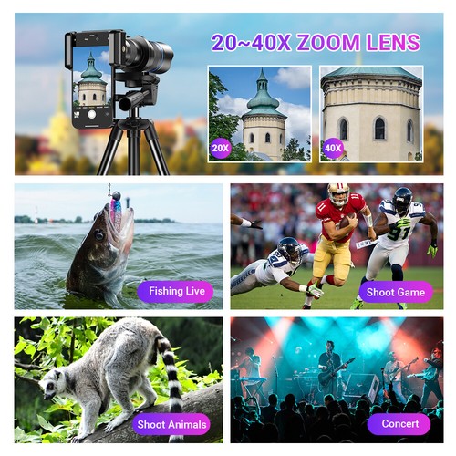 Lente teleobjetivo zoom monocular de largo alcance APEXEL HD 20-40x con trípode para teléfonos - Imagen 10 de 11