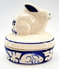 The Potting Shed Rabbit Bunny Trinket Box with Lid Dedham Pottery Inspired