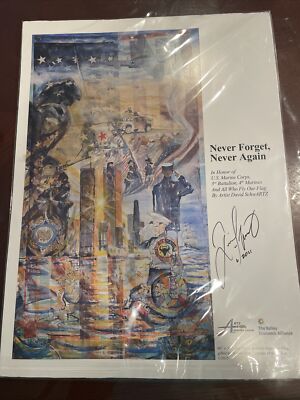 David Schwartz Signed   Forget Never Again, And All Who Fly Our Flag   Poster